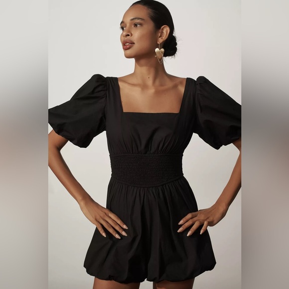 NWT Anthropologie Maeve Puff-Sleeve Smocked Romper - Picture 2 of 5